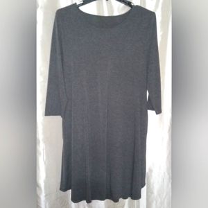 Charcoal Grey Jersey knit pullover sweater dress w/pockets, long sleeves Plus 1X